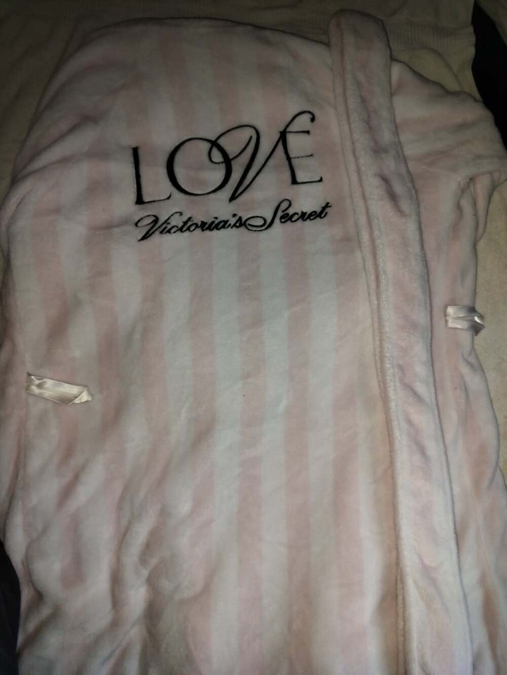 Victoria's Secret Pink and White Stripe LOVE Plush Logo Robe